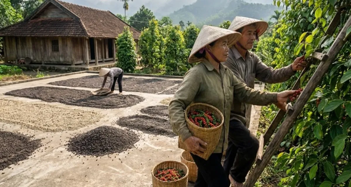Nông dân Đắk Lắk hái tiêu vụ mới – yếu tố cung cấp ảnh hưởng giá tiêu Đắk Lắk hôm nay