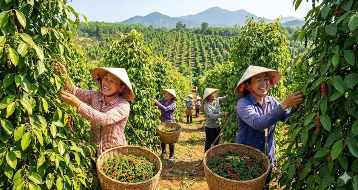 Nông dân Gia Lai hái tiêu vụ mới