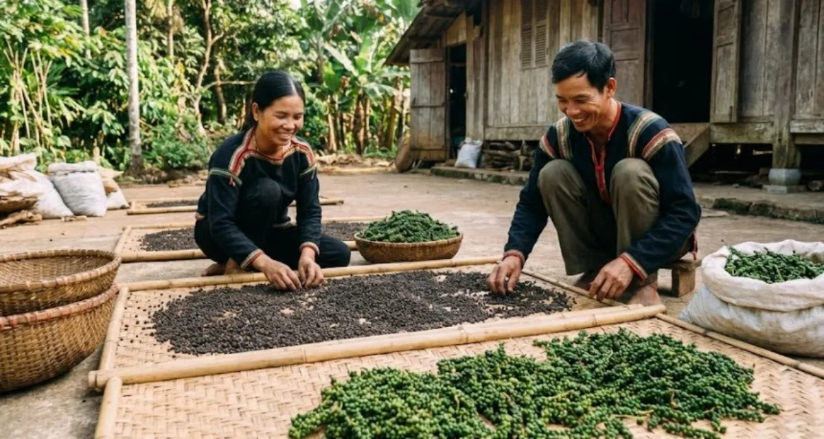 Quy trình phơi tiêu tươi thành tiêu khô truyền thống