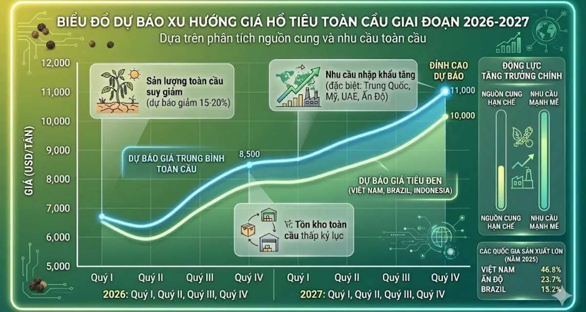 Biểu đồ dự báo giá hồ tiêu toàn cầu 2026-2027