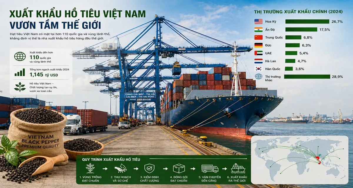 Biểu đồ thị phần xuất khẩu hồ tiêu Việt Nam