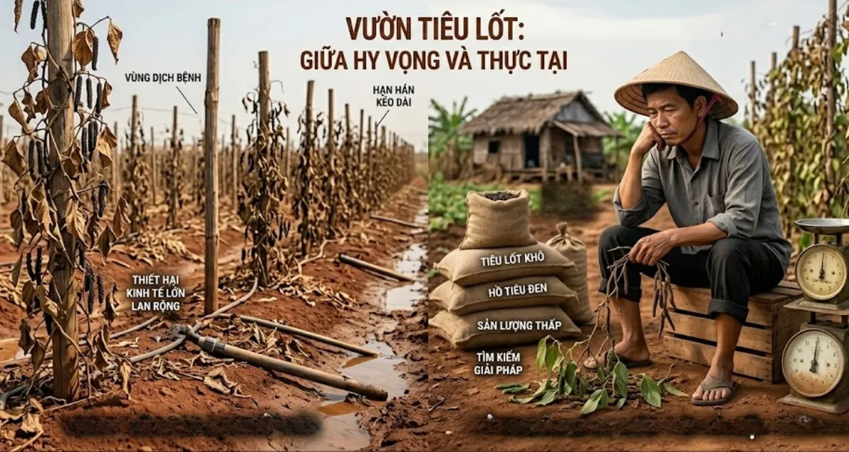 Vườn tiêu lốt bị héo