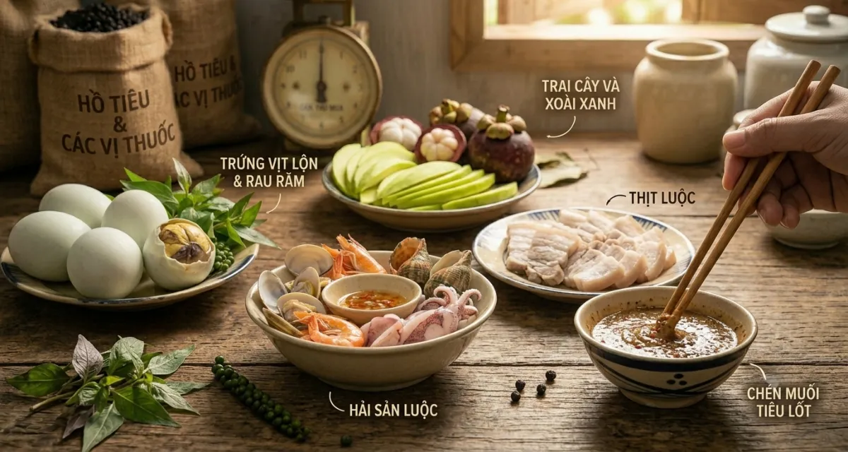 Các món ăn kèm muối tiêu lốt
